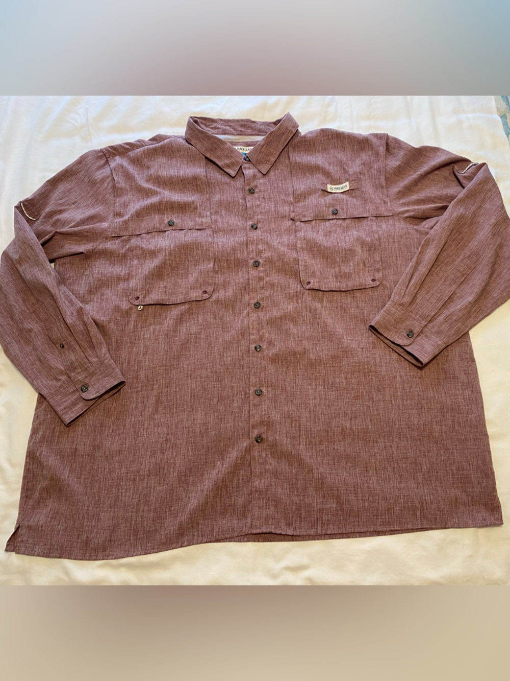 Men’s 4XL Magellan Outdoors Relaxed Fit Fish Gear Shirt in Mauve Heather
